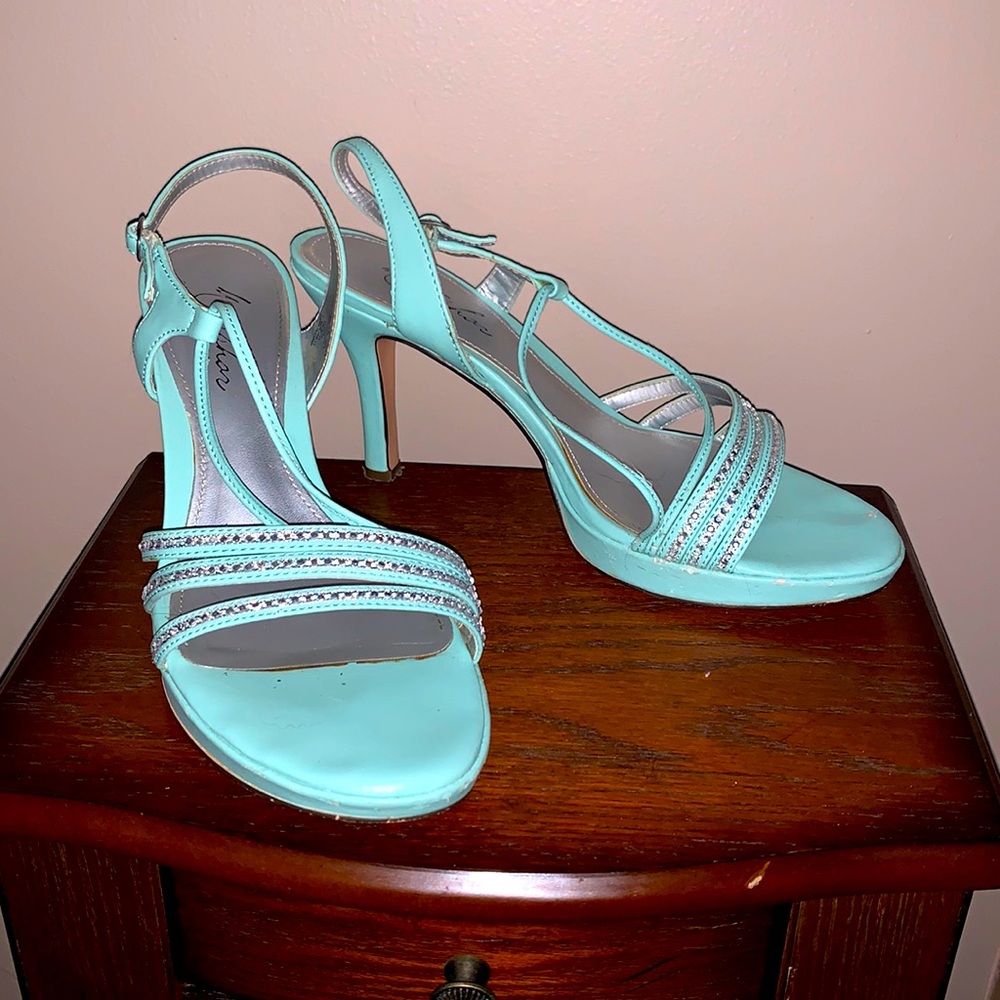 Teal 2.5 inch heels with bling